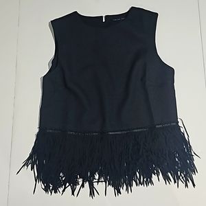 Women English Factory Sleeveless Top Blouse/Tassels Beaded Sz small